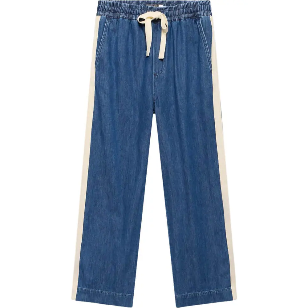 Mint Velvet Indigo Tie Waist Side Stripe Wide Jeans